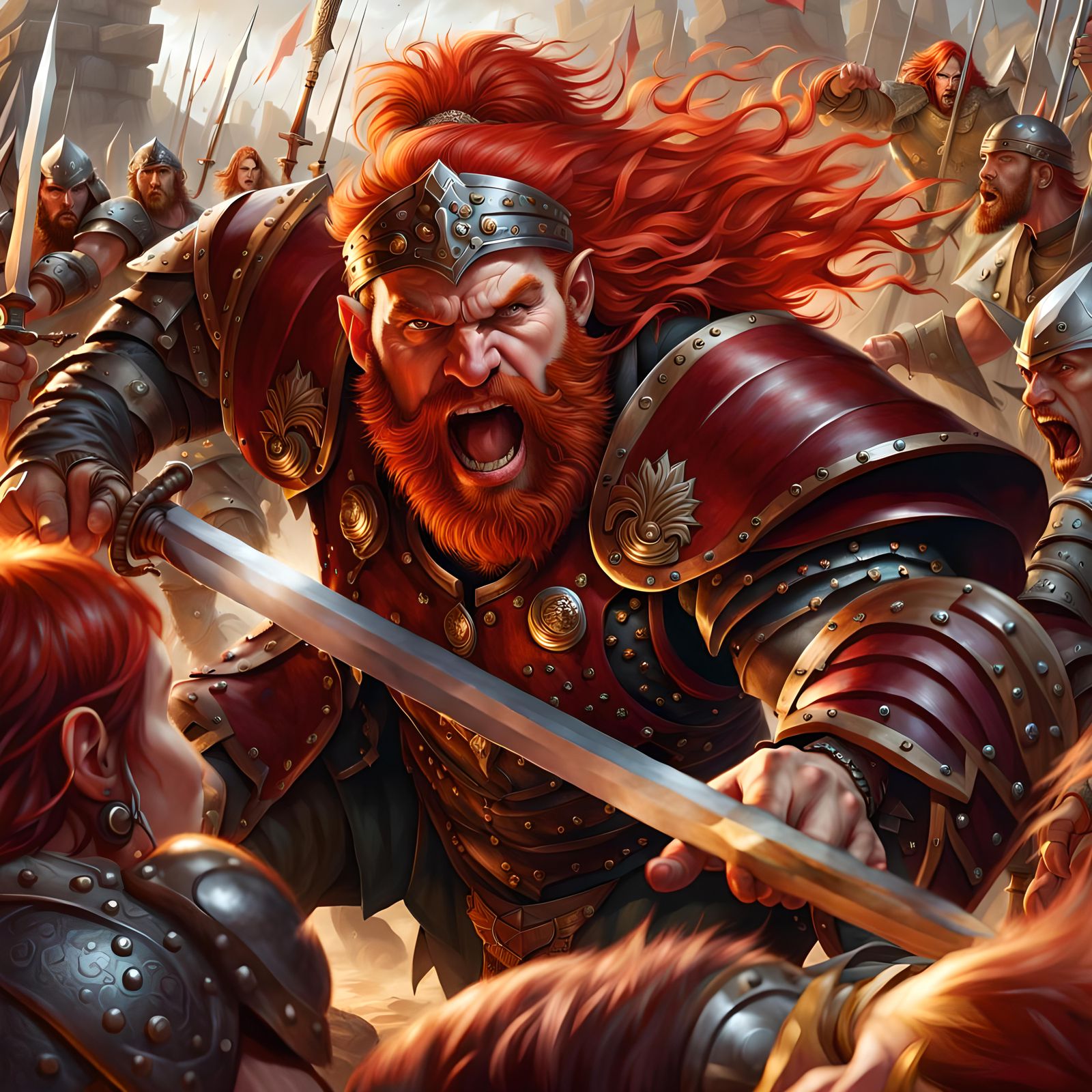 Red-Haired Barbarian in Epic Fantasy Battle