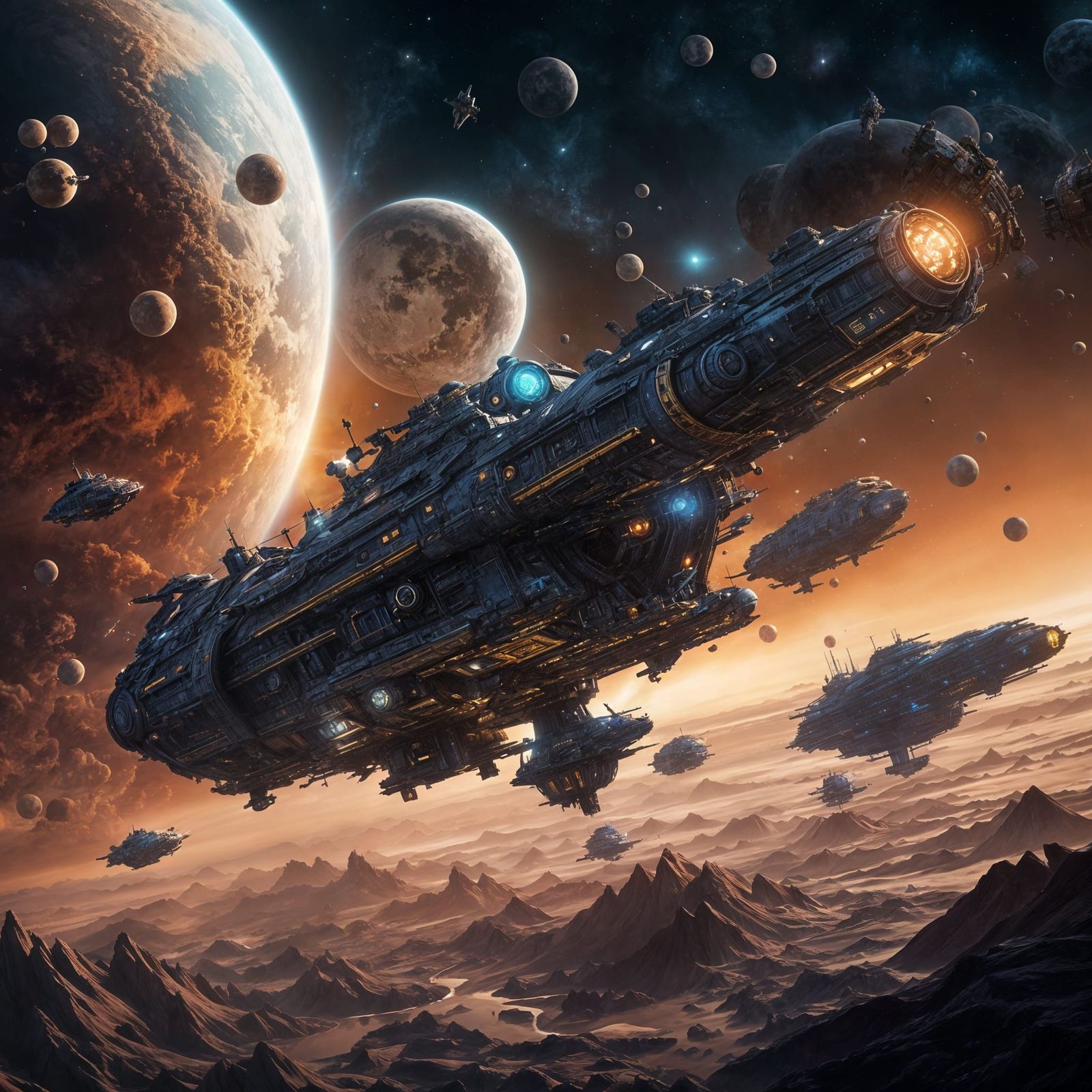 Detailed Space Flotilla Matte Painting in Unreal Engine 5