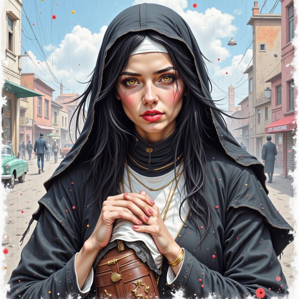 Nuns Praying at a Pink Church