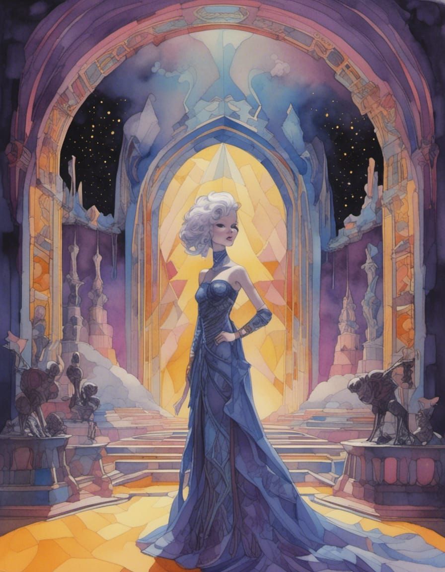 Alien Princess in Futuristic Palace, Pop Art Style