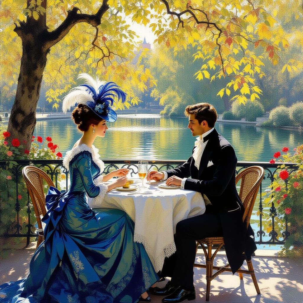 Elegant Couple Dining, Opulent Realism Style