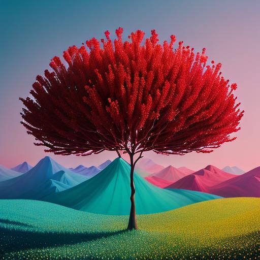 Ethereal Floral Art in Mystical Crimson and Gold