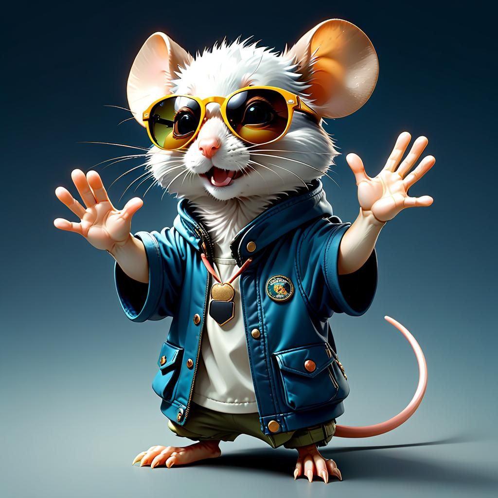Mouse with Sunglasses Offering a High Five