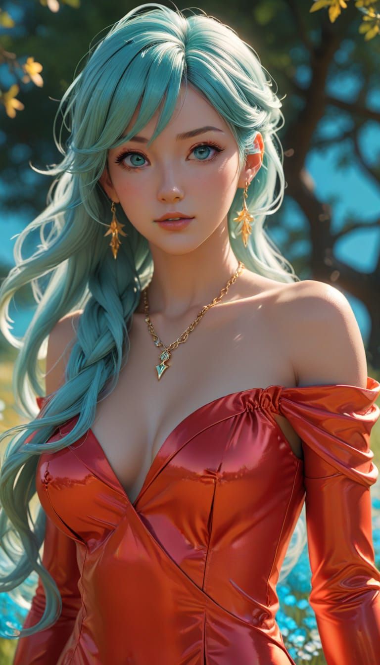 Glamorous Hatsune Miku in Sunny Field Comic Style