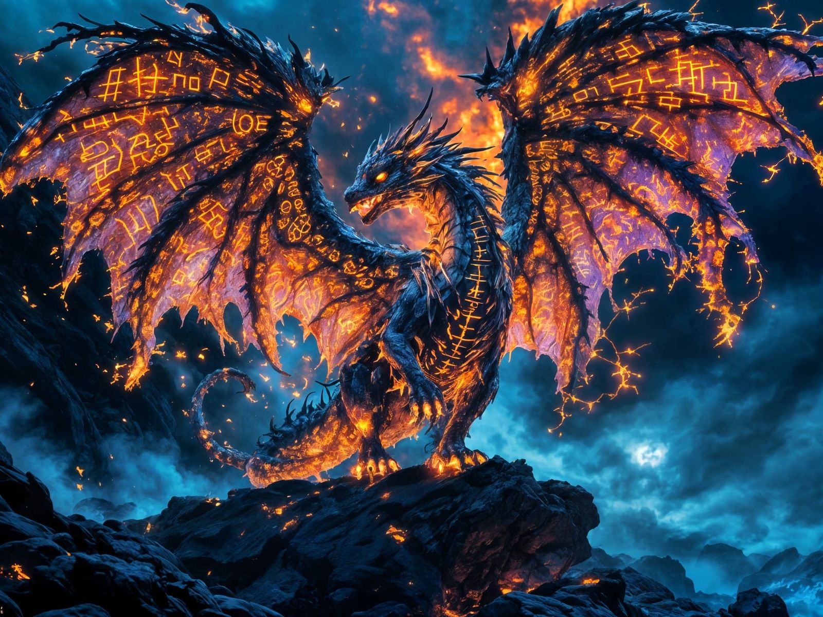 Detailed Mythical Gryphon on Lava Rock