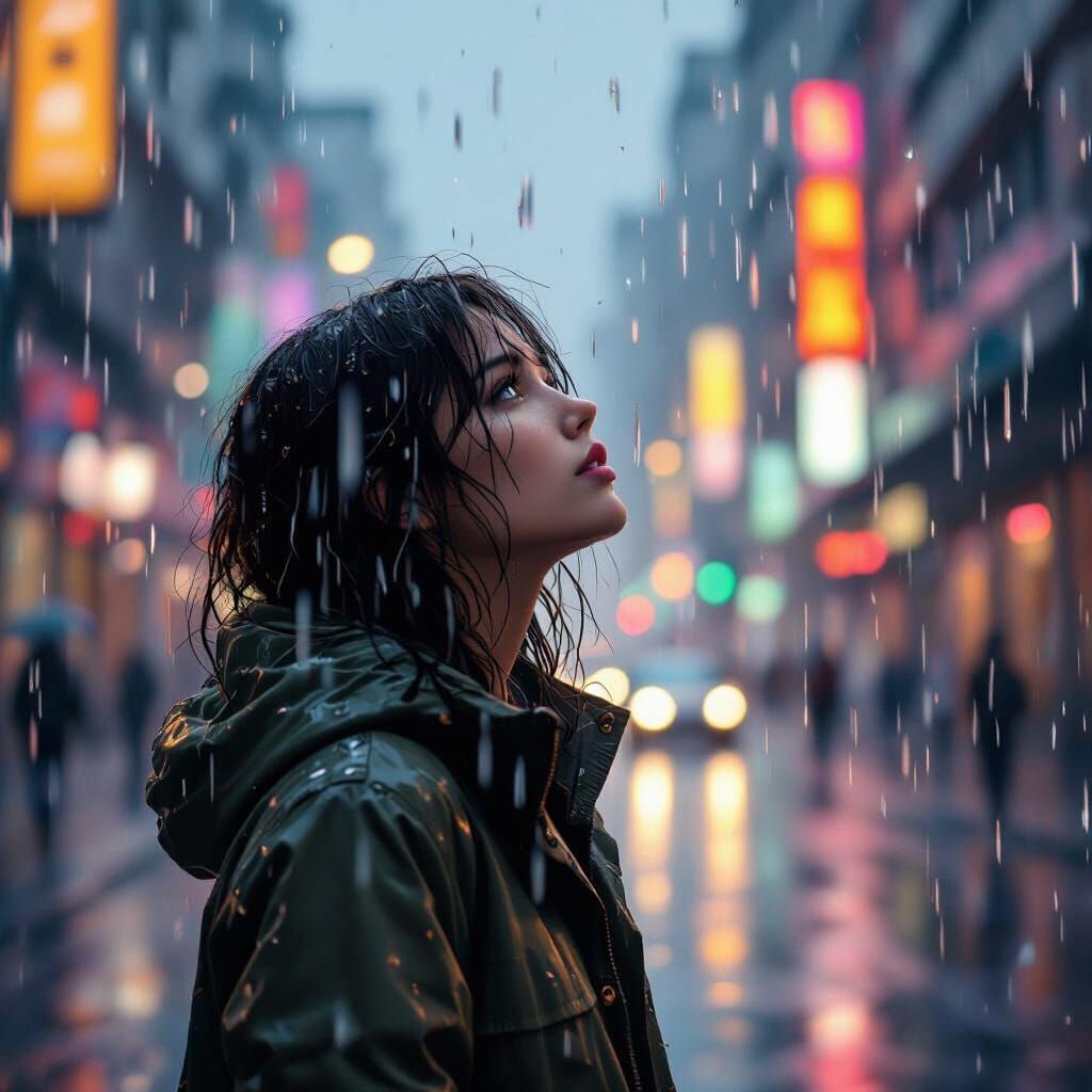 Hyperrealistic Rain on Cloudy Day in Splash Art