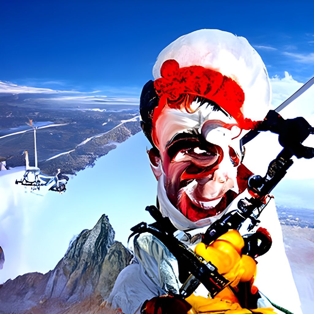 Bond Clown on Wind Turbine: Adventure Art