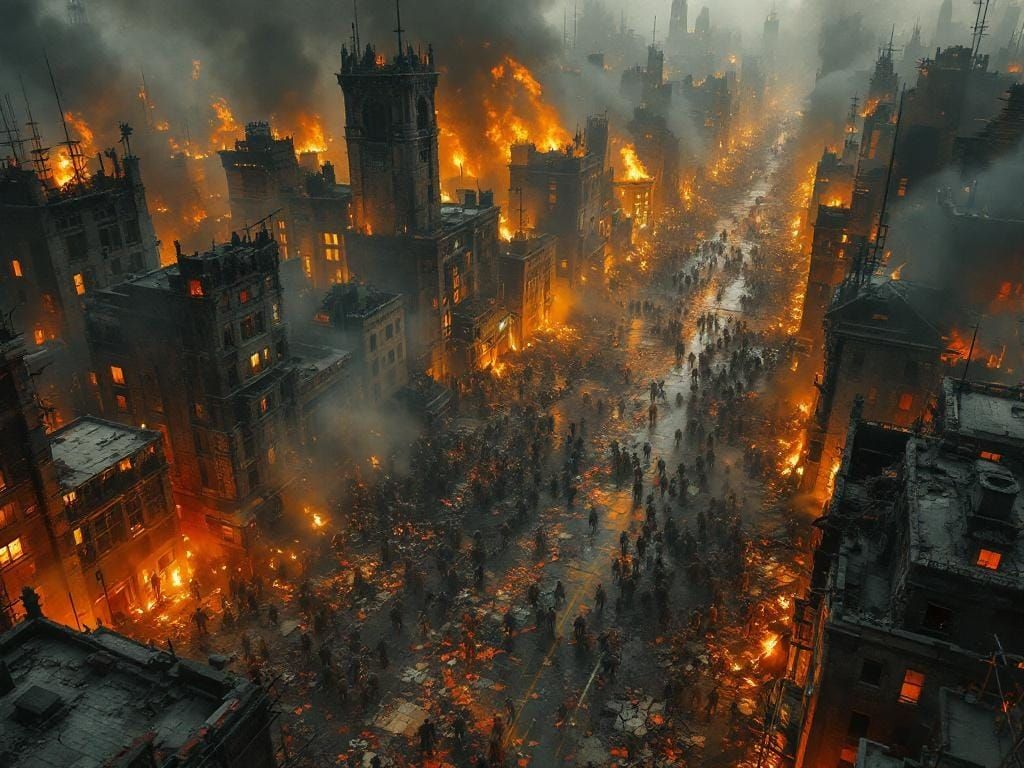Hyperrealistic Zombie Apocalypse in Burning City