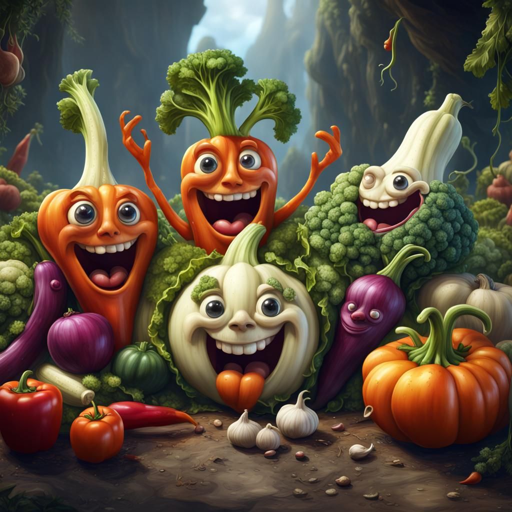 Happy Vegetables Resting: Fantasy Concept Art