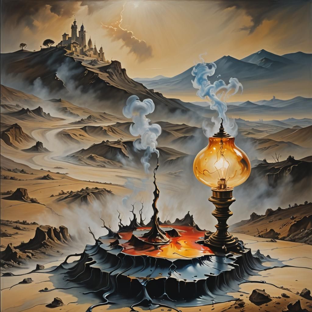 Surreal Melting Bedside Lamp, Dreamlike Impasto Painting