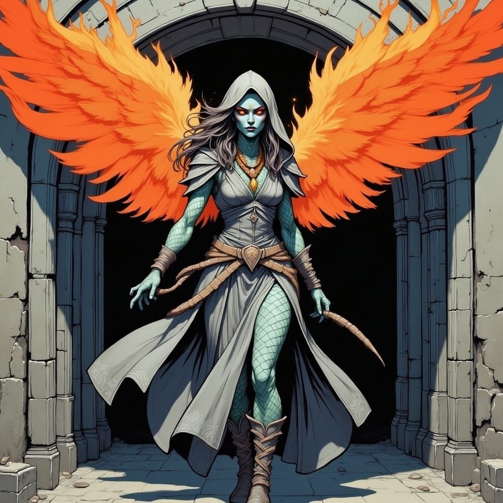 Fiery War Priestess Ascending from Ruins