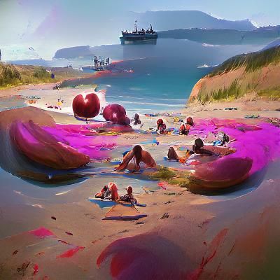 Plum on Beach: A Surreal Digital Rendering