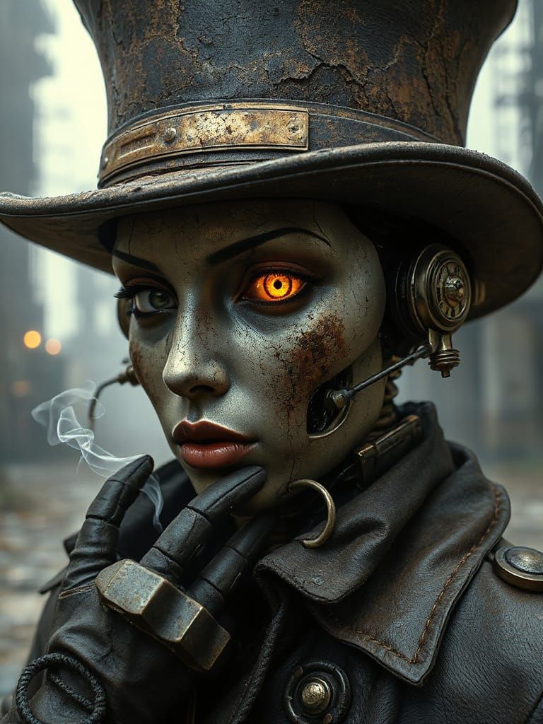 Surreal Steampunk Robot Sorceress in Haunting Close-Up