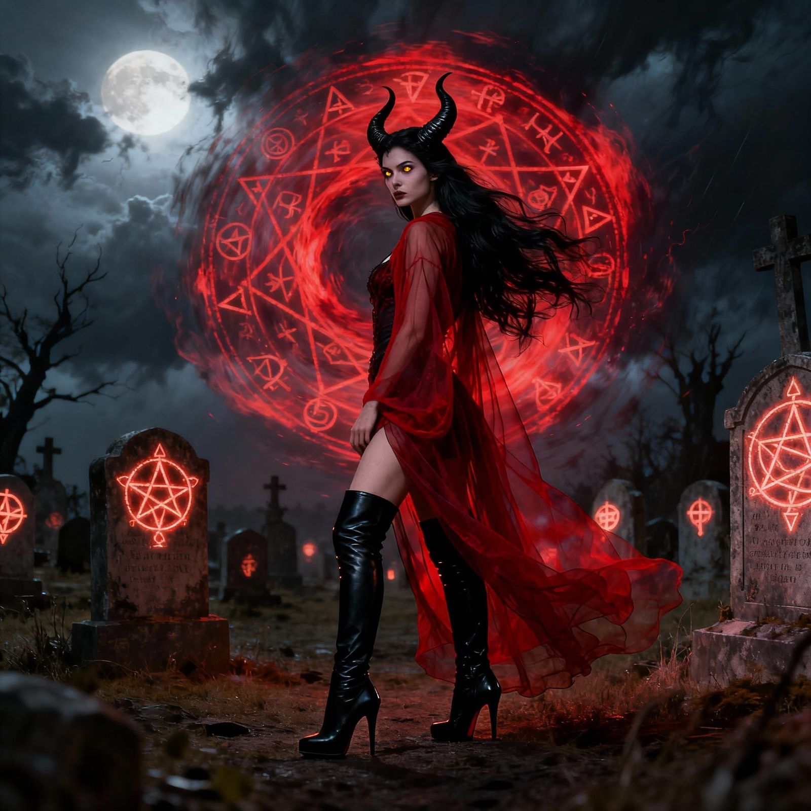 Dark Fantasy Goddess in Occult Graveyard