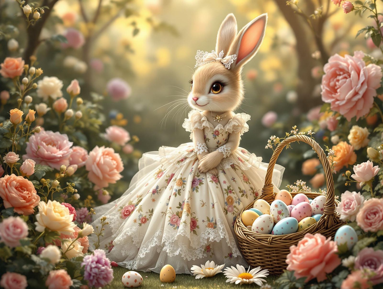Rococo Dreams: Enchanted Easter Bunny in Lavish Gown