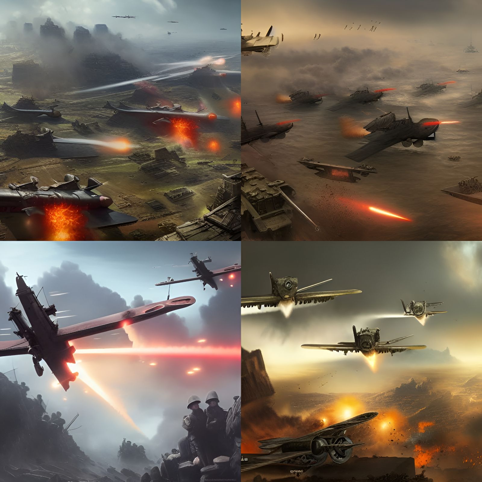 WWI Warzone with Kamikaze Planes: Detailed Matte Painting