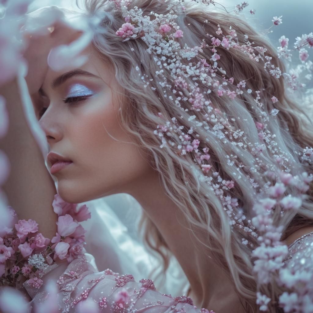 Magical Queen Meditating in Flower Field