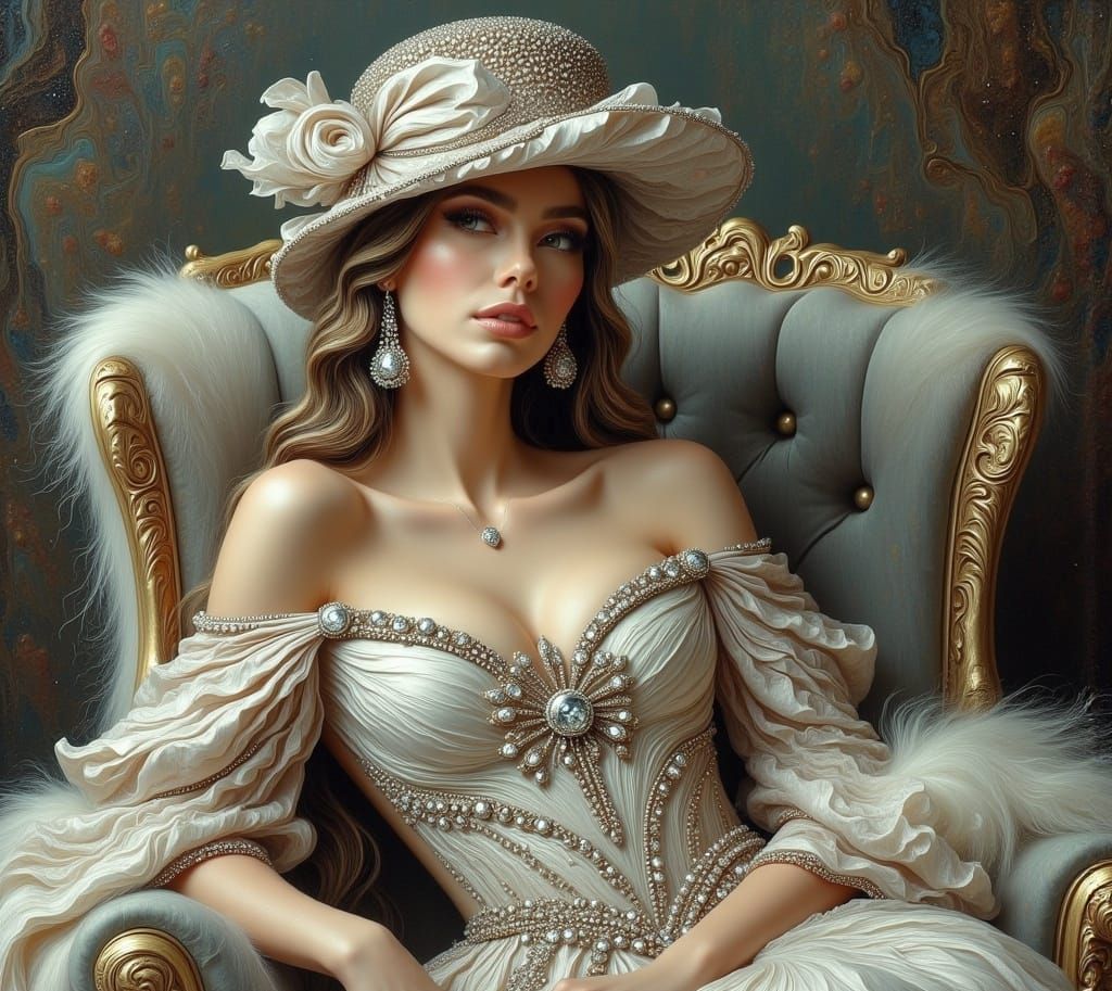 <lora:-Fluid Art-:1.0> luis Royo style, A (((stately woman))) with ((intricate details around her eyes)), draped in a ((...