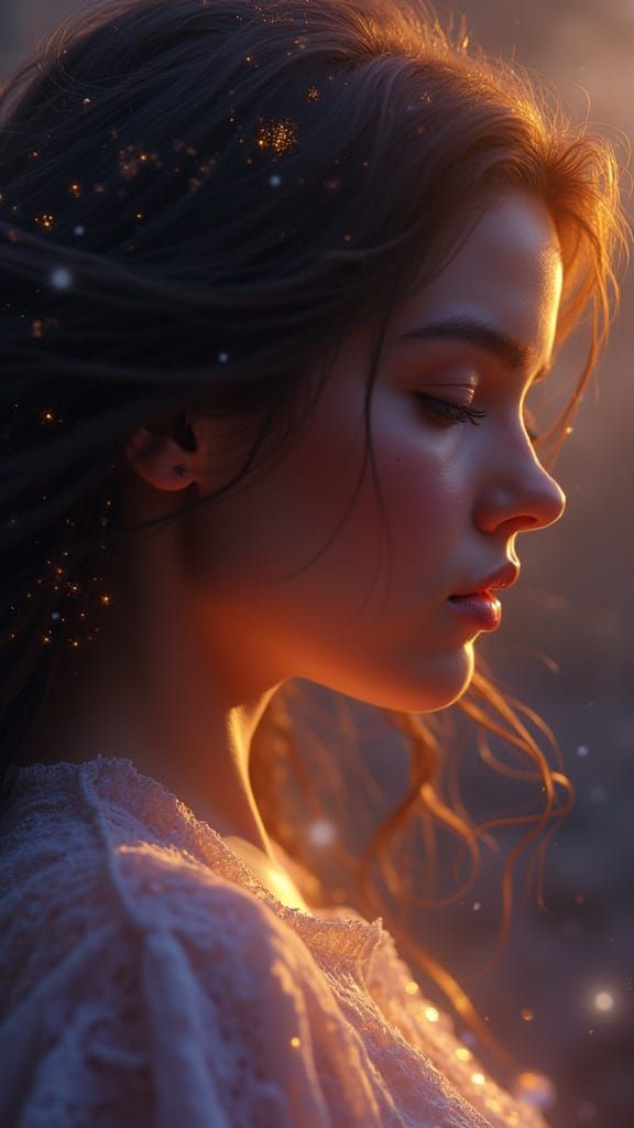 Plus-Size Woman in Cosmic Mist, Celestial Portrait