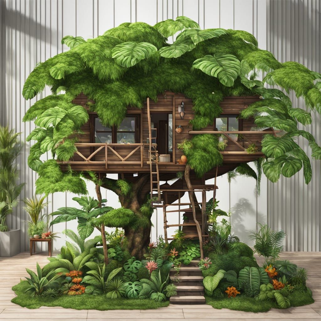 Exotic Tree House Supported by Majestic Tropical Greenery