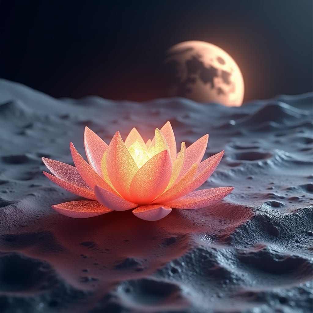 Ethereal Flower Blooms on Lunar Surface in Matte Painting St...