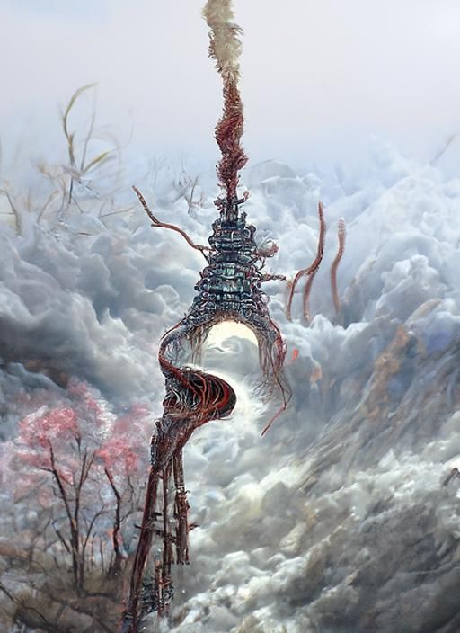 Melting Octopus Tower in Surreal Landscape