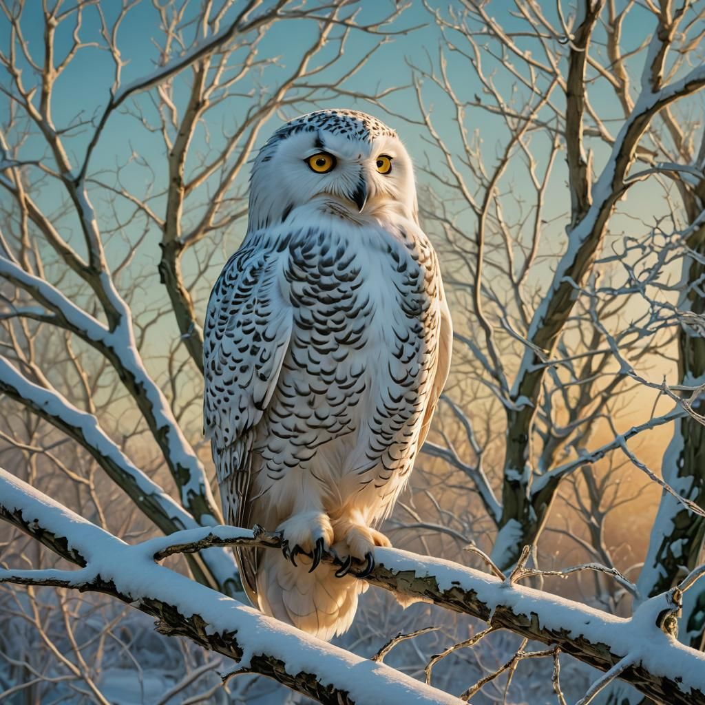 Snowy Owl in Winter Landscape: Impressionist Nature Document...