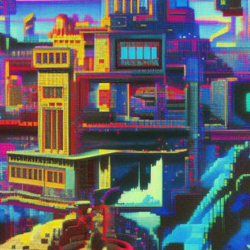 Cyberpunk Utopia Needlepoint Concept Art