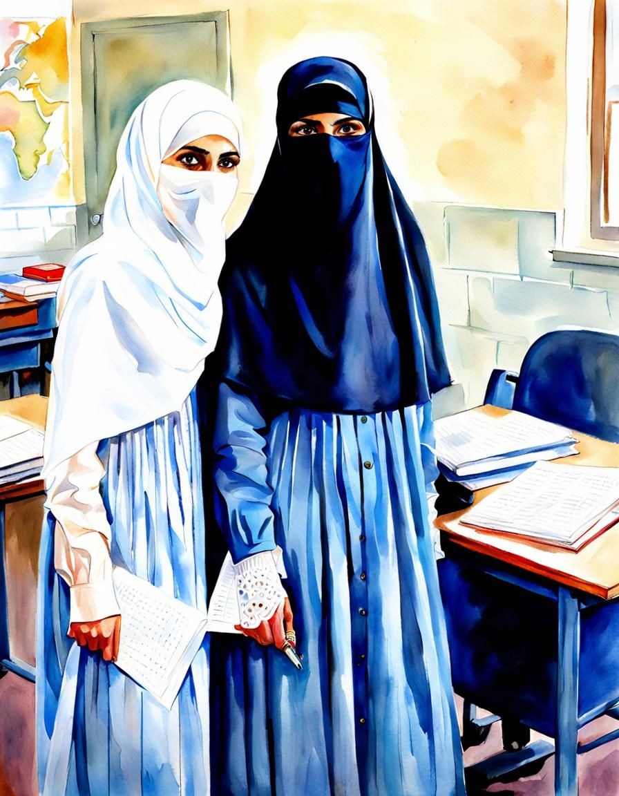 Niqabi Teachers Portrait in Watercolor Style