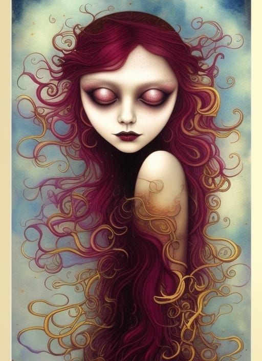 Magical Girl in Gold Leaf Shimmer: Fantasy Painting