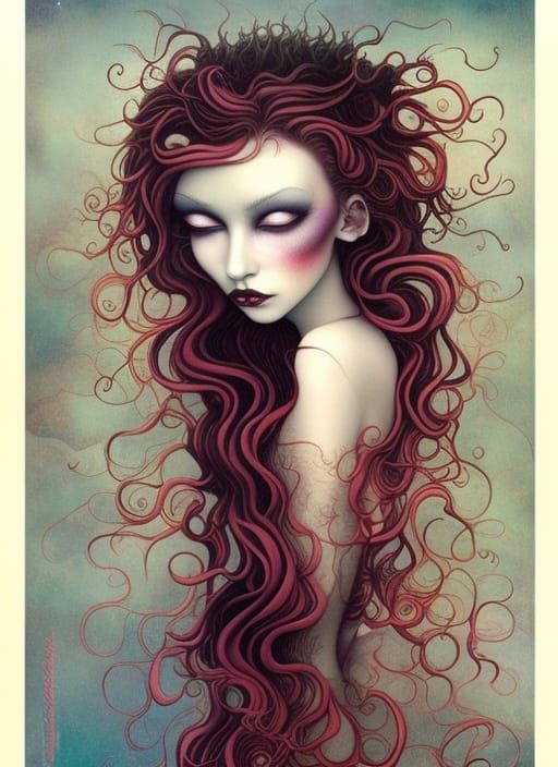 Magical Girl with Red Hair in Fantasy Painting