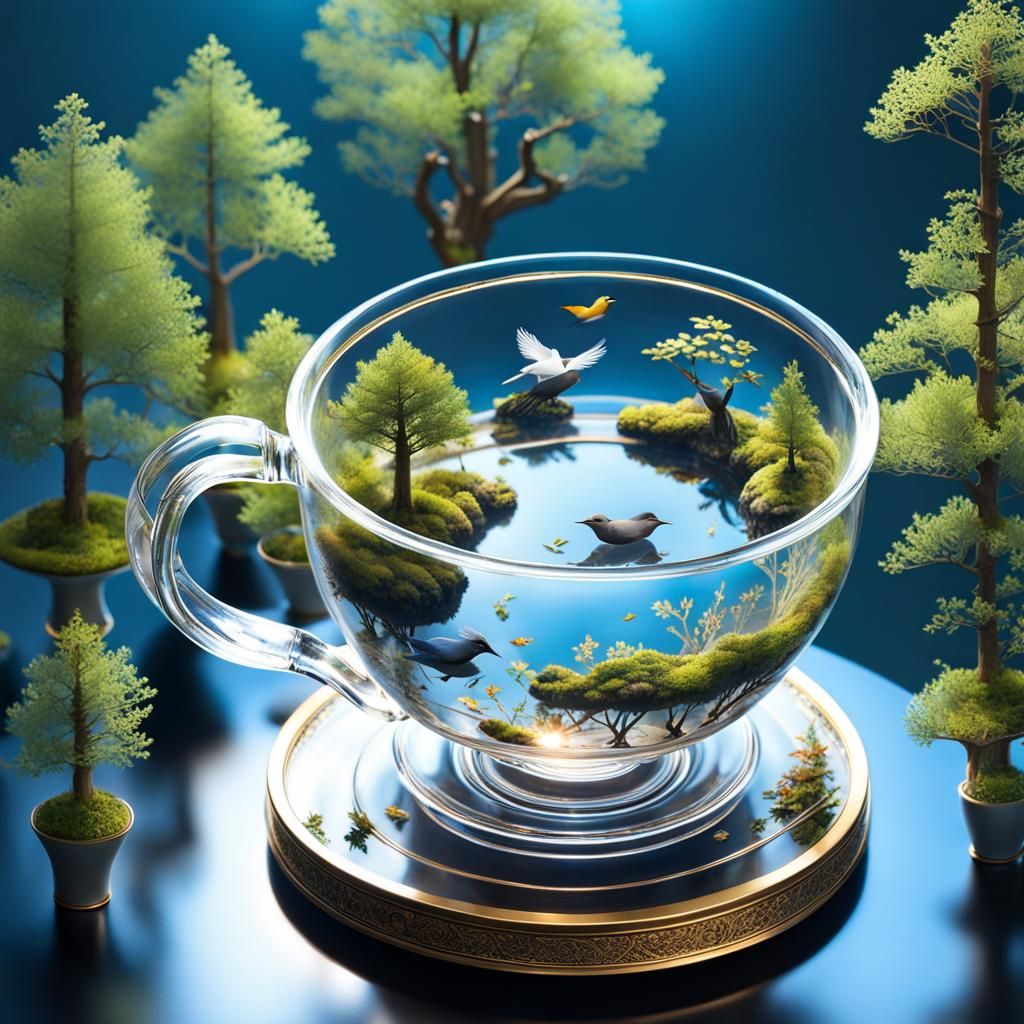 Isometric View: Ancient Forest Inside Teacup