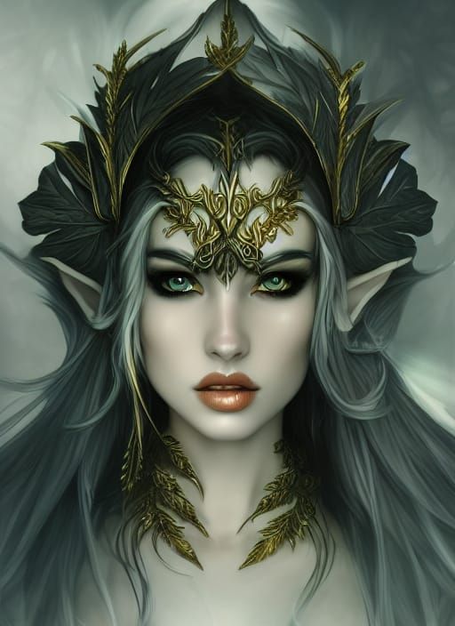 Elegant Elf with Feathered Adornments, Digital Illustration