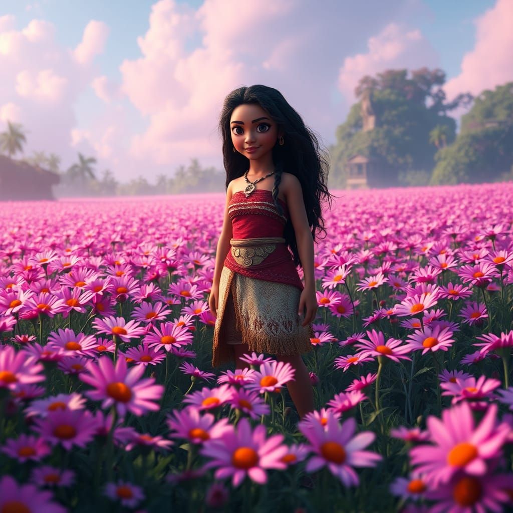 Moana in Dreamlike Meadow: Matte Painting Concept Art