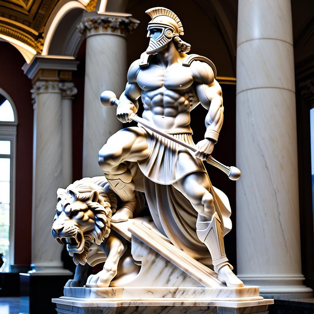 Michelangelo inspired marble statue of a Spartan Warrior