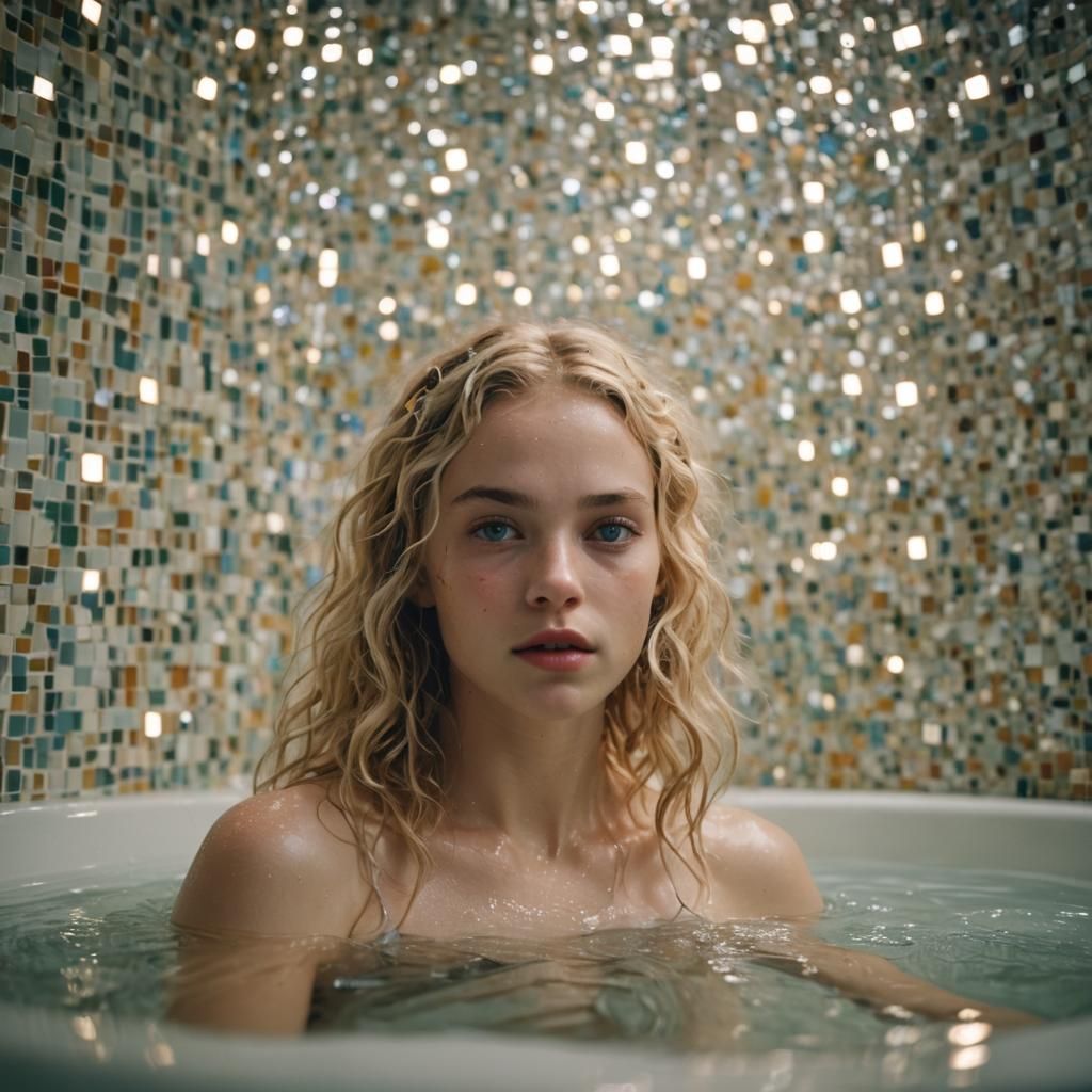 dans une baignoire ornée de mosaïq...