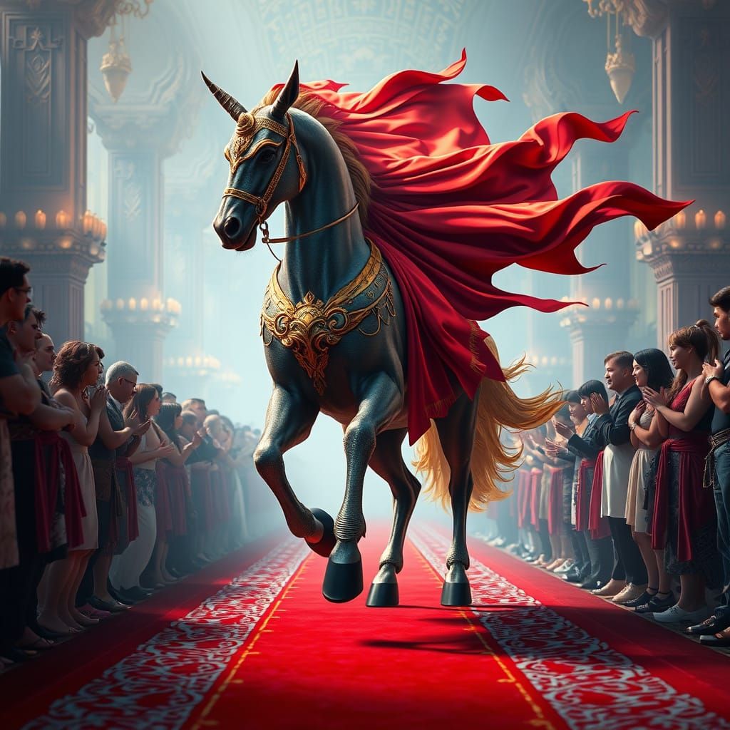 Regal Centaur Strides Down Red Carpet in Golden Armor