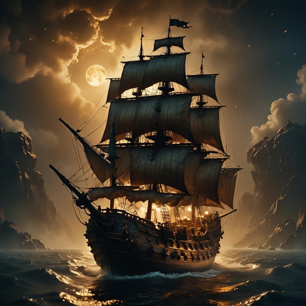Pirate Ship in Rum Bottle with Rembrandt Lighting
