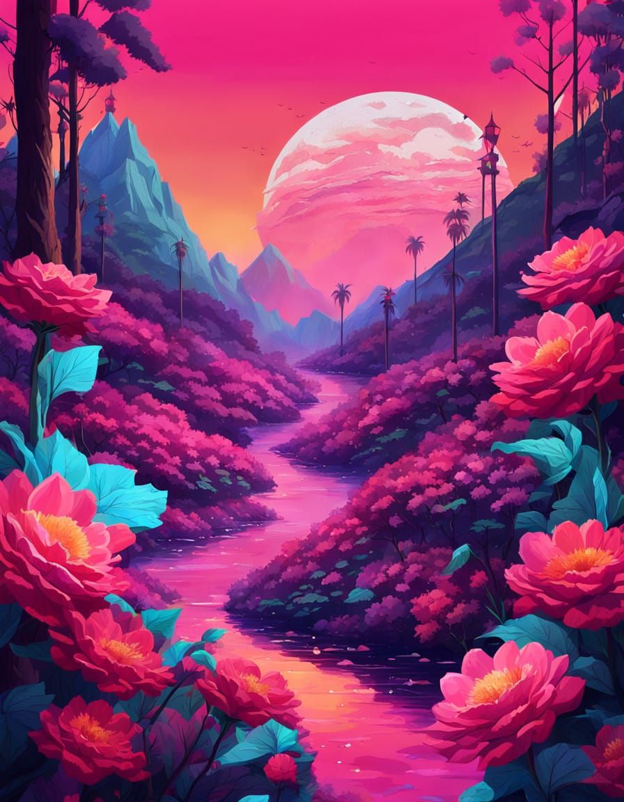 Smiling Granny with Tattoos in Synthwave Neon