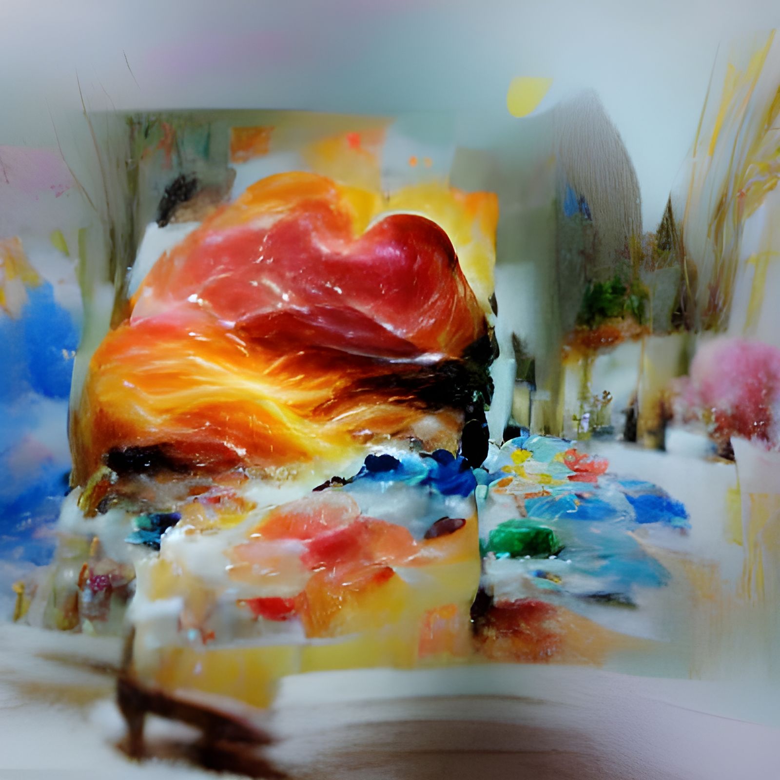 Fiery Heart: Gouache and Watercolor Impressionist Painting