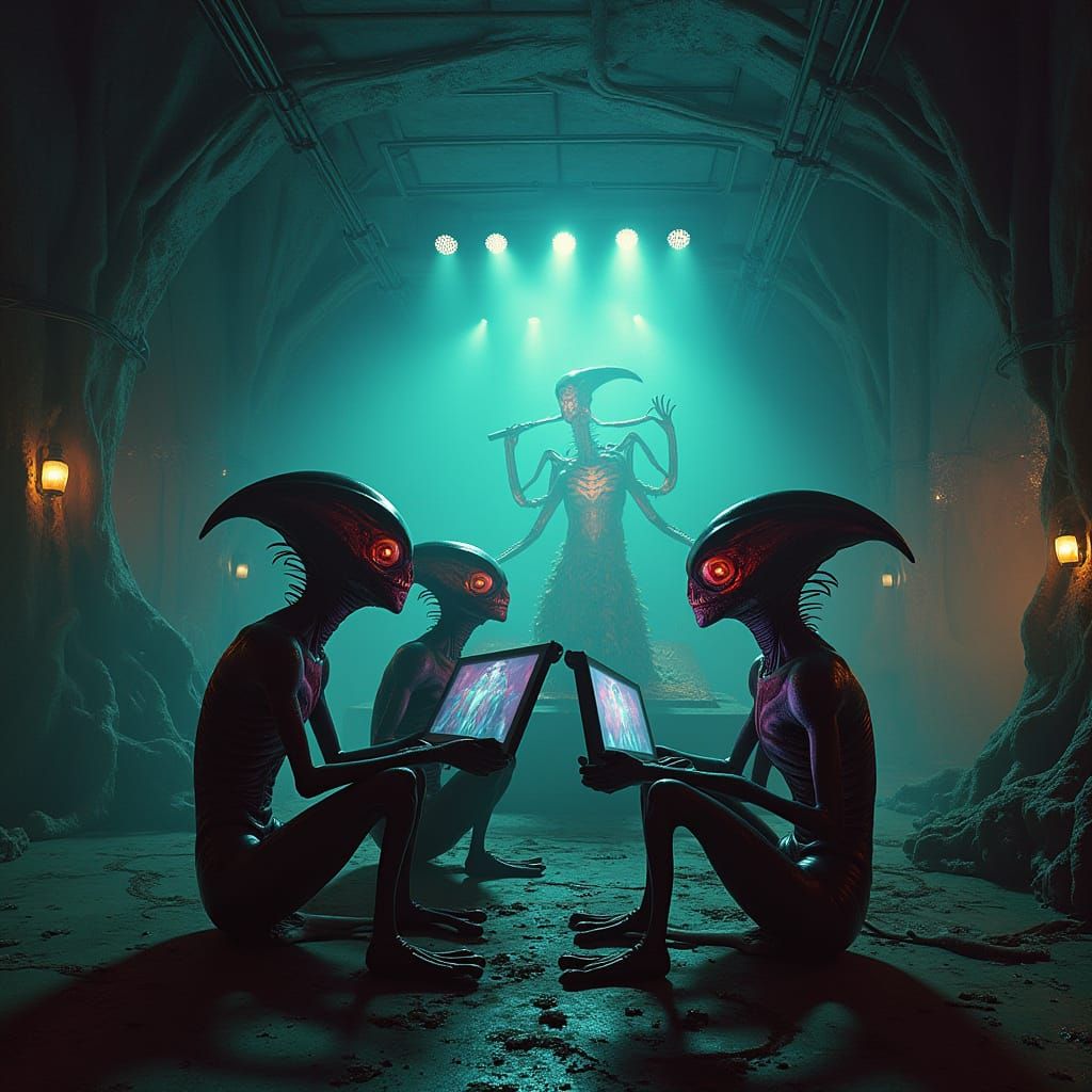 Grotesque Aliens Watch Holographic Concert in Space Vivarium