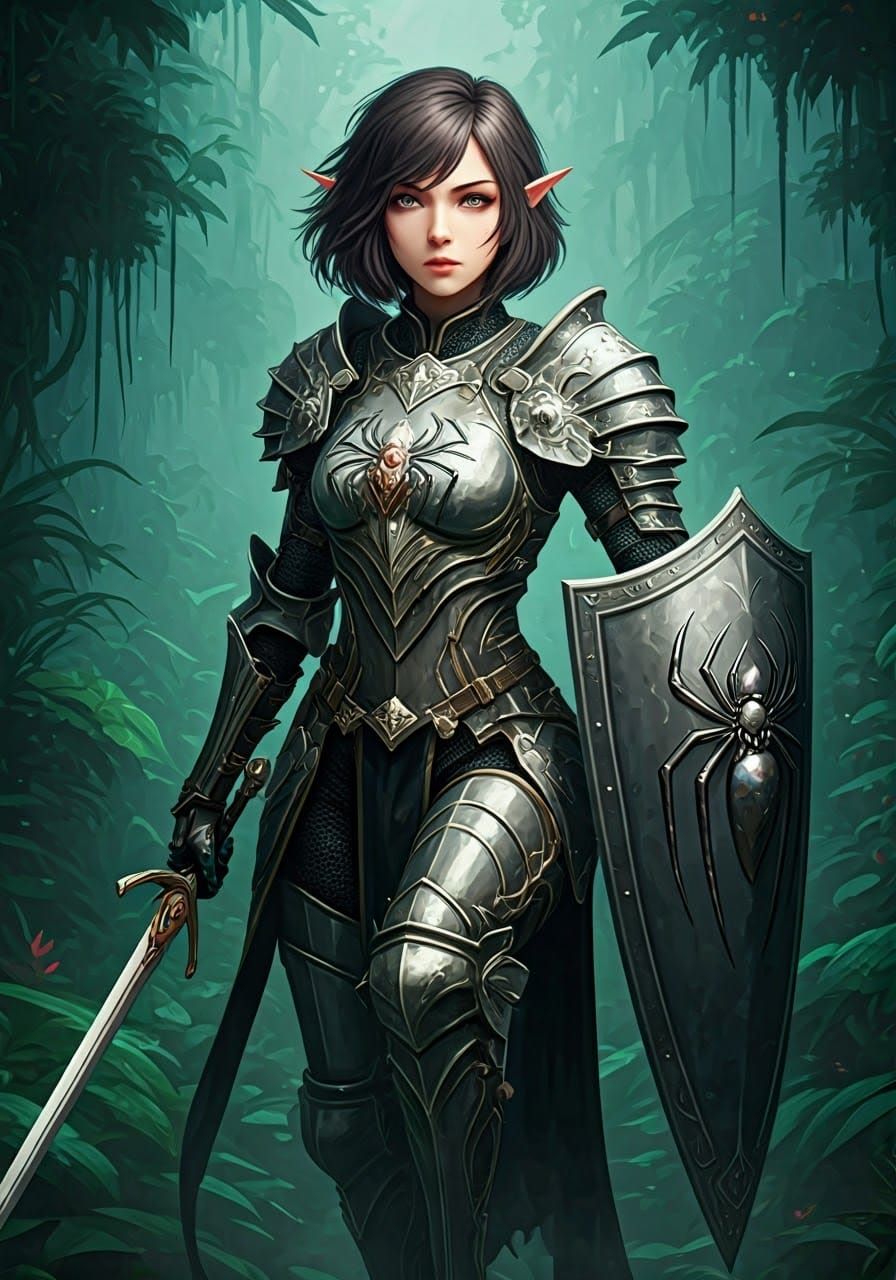 Ethereal Elven Warrior in Fantasy Jungle