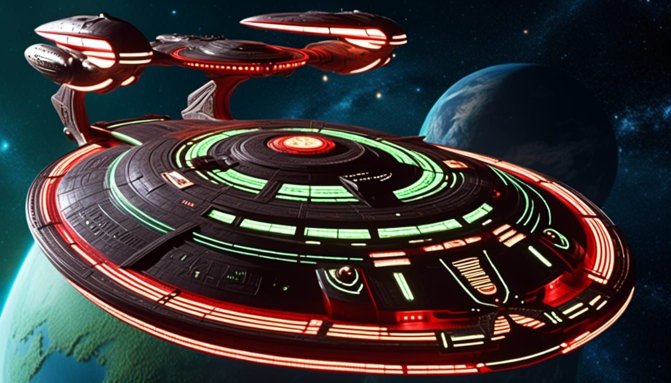 Neon Gold Starship Enterprise in Cosmicpunk Style