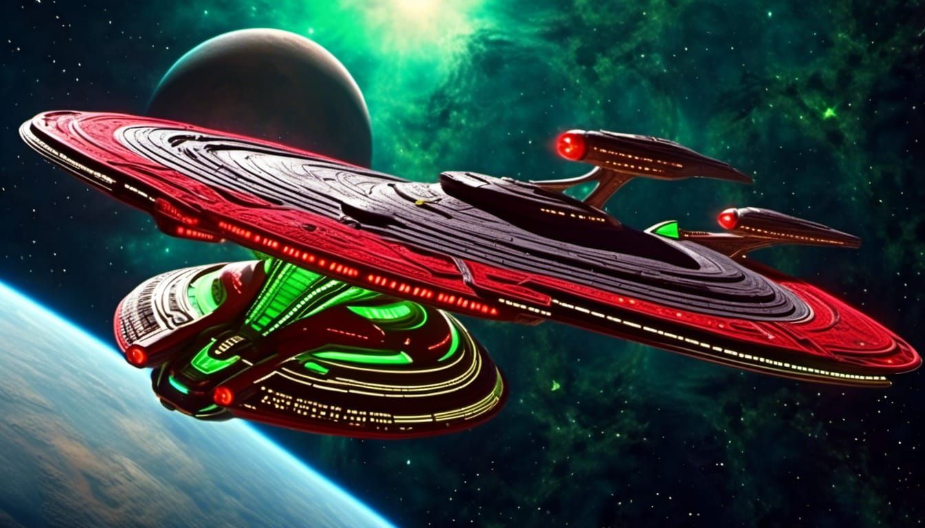 Cosmicpunk Starship with Red and Gold Details