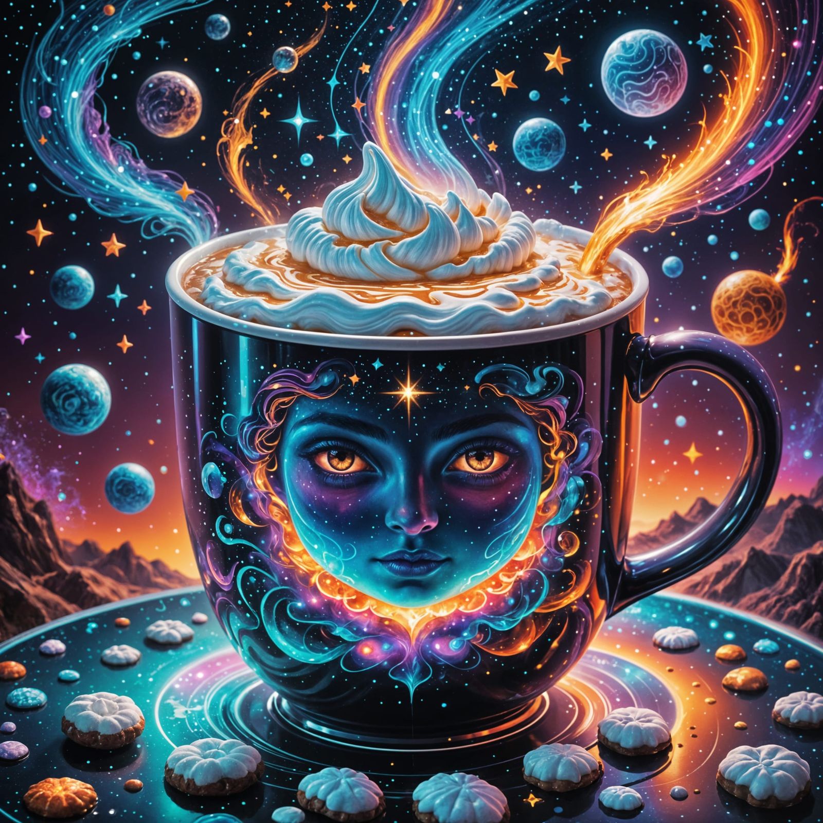 Vibrant Astral Cosmic Hot Coco in 8k Holographic Style