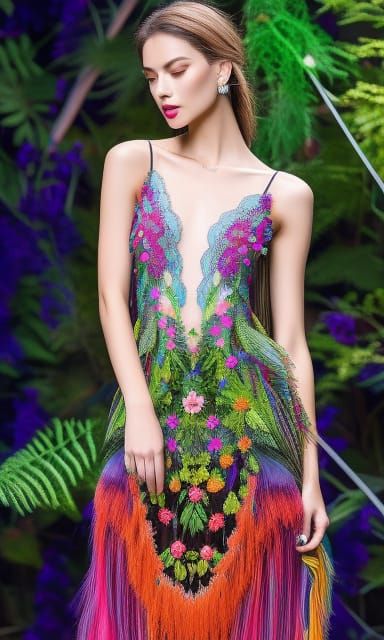 Surreal Woman in Embroidered Lace Dress