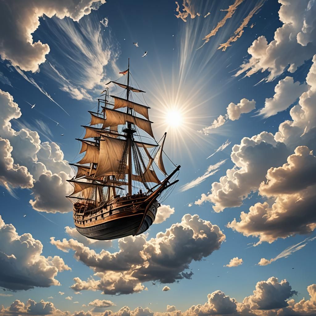 Ship Sailing in the Sky: Surreal Scene