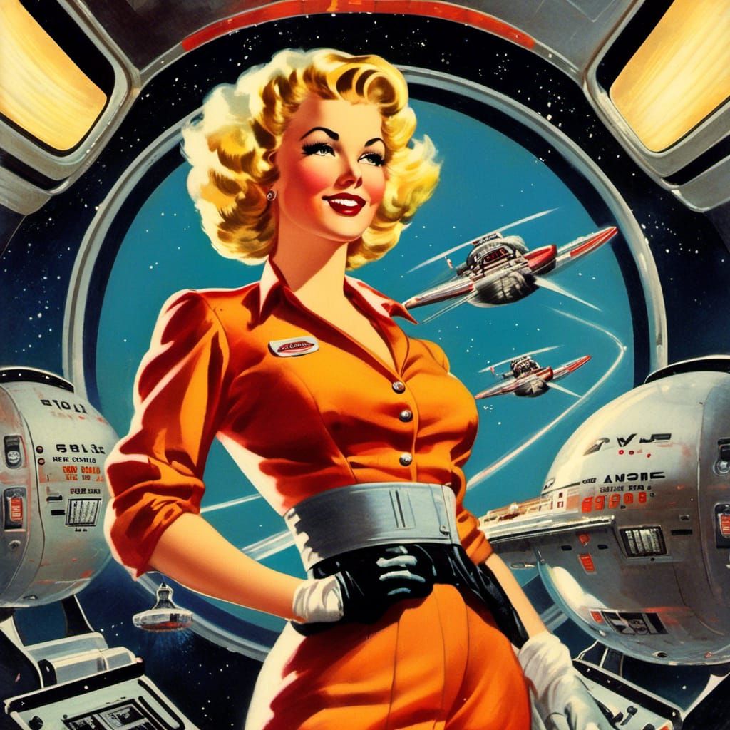 Retro Space Heroine Pulp Cover Art