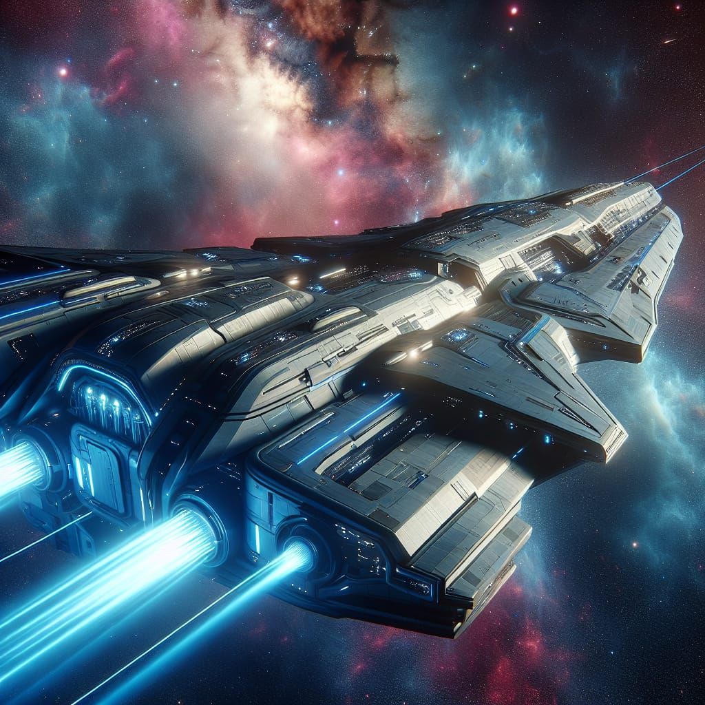 Futuristic Battleship Traversing Cosmos with Advanced Techno...