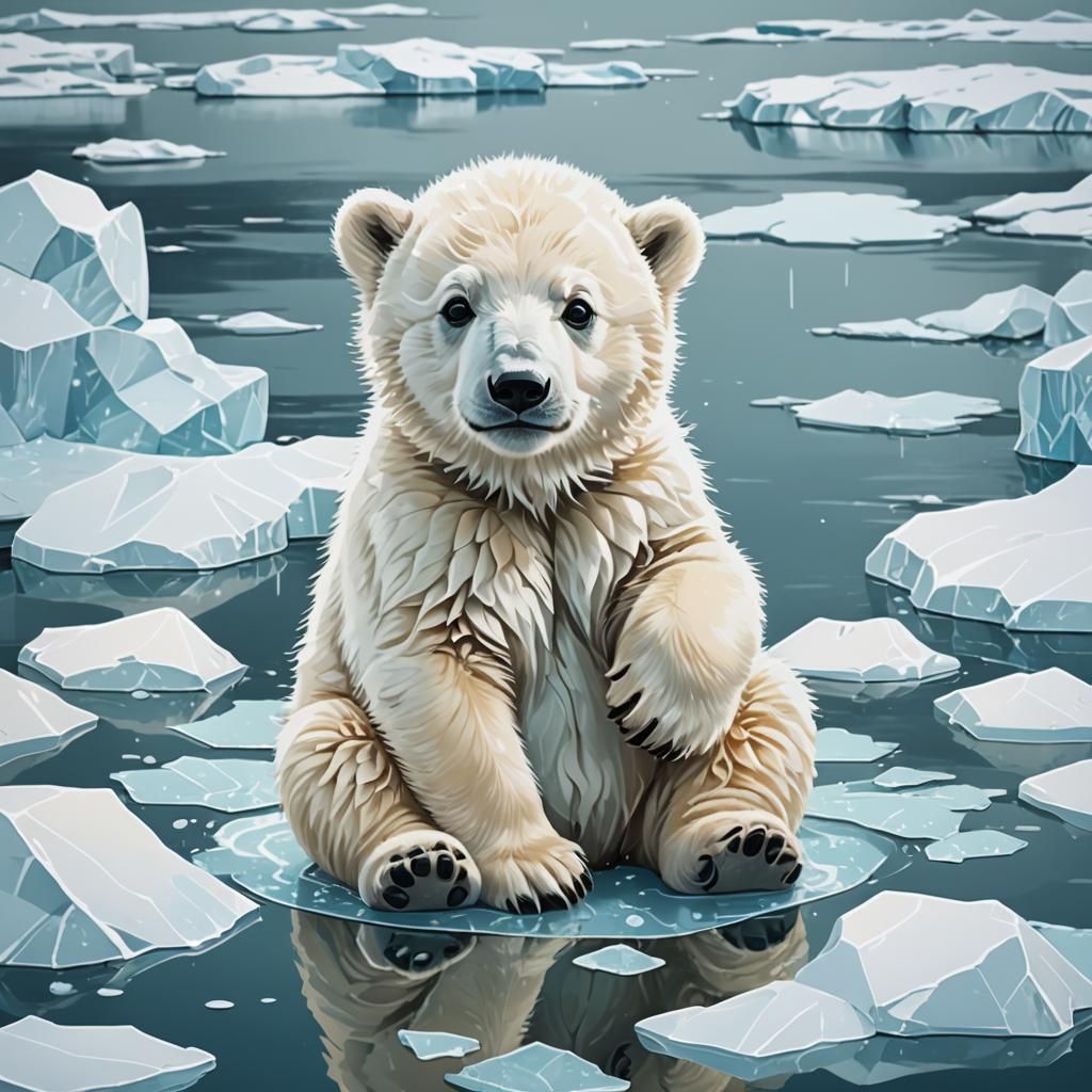 Cute Polar Bear Cub in Pop Art Style